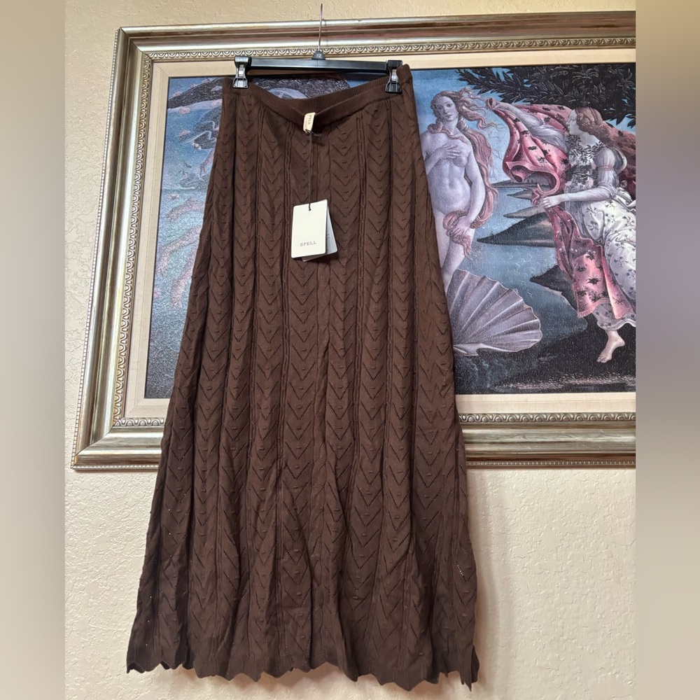 Spell Lou Lou Knit Chocolate Brown Maxi Skirt